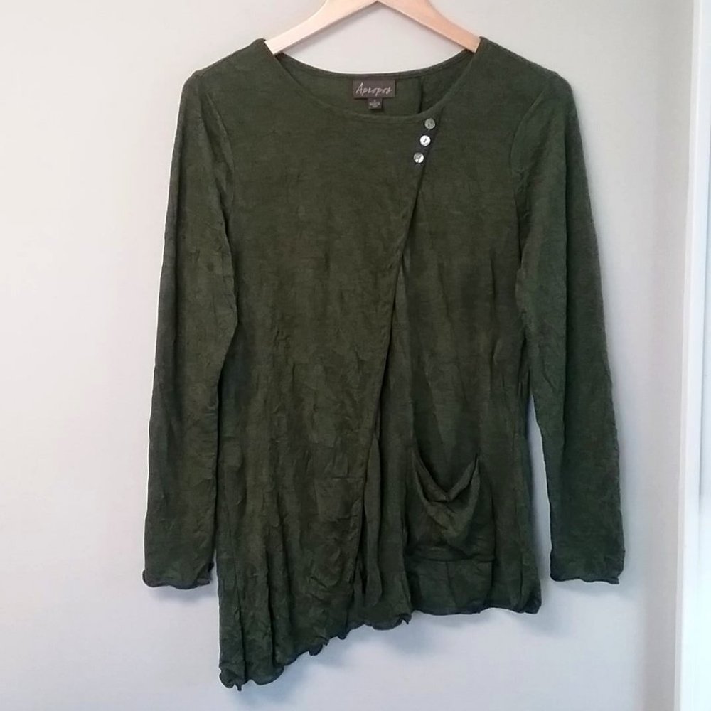 Apropos Asymmetrical Green Crinkle Pocket Tunic Top Size S NWOT